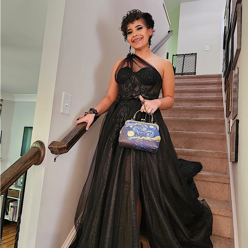 GB Social One Shoulder Floral Appliqué A-Line Gown